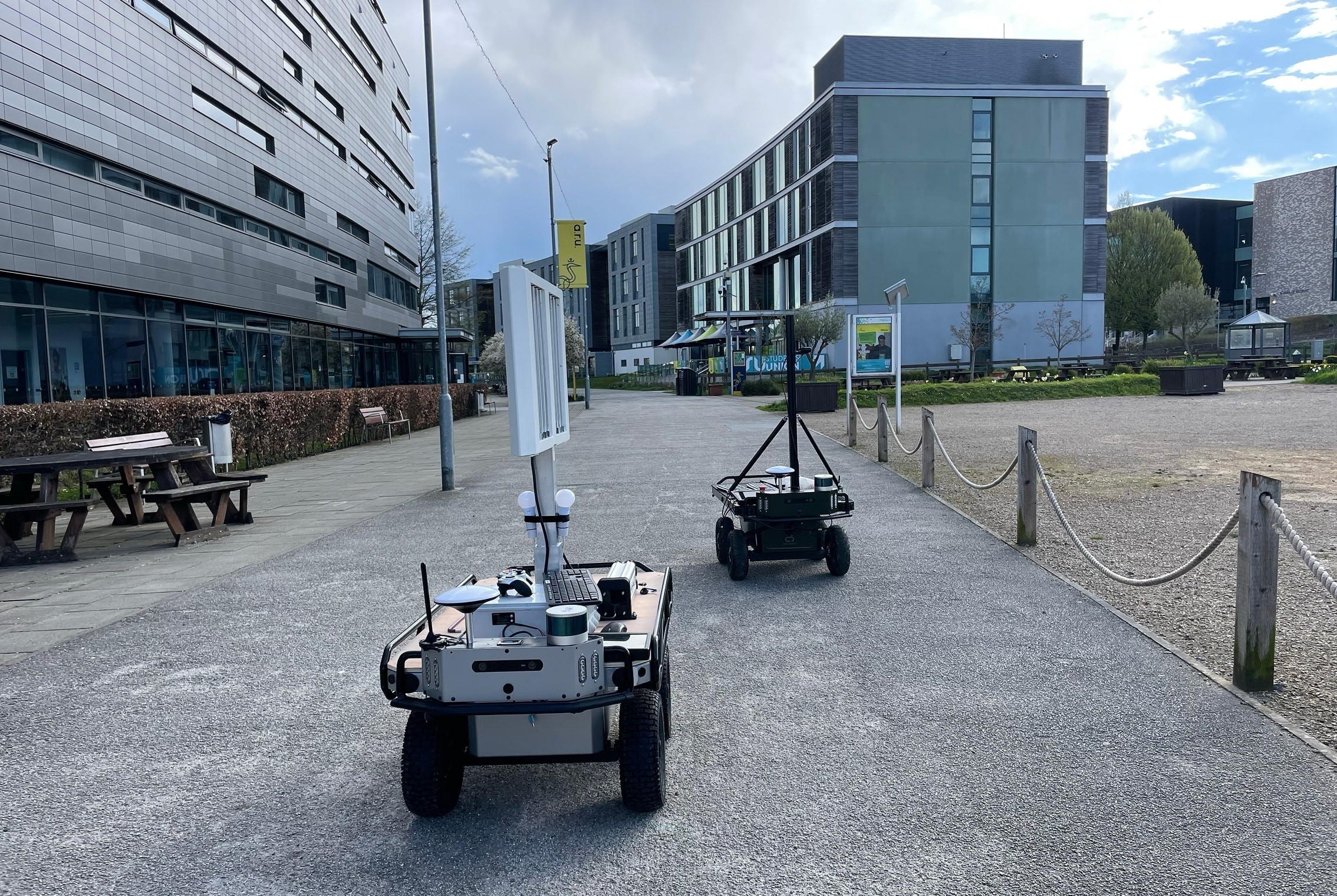 Antobot robot operating outside an office building